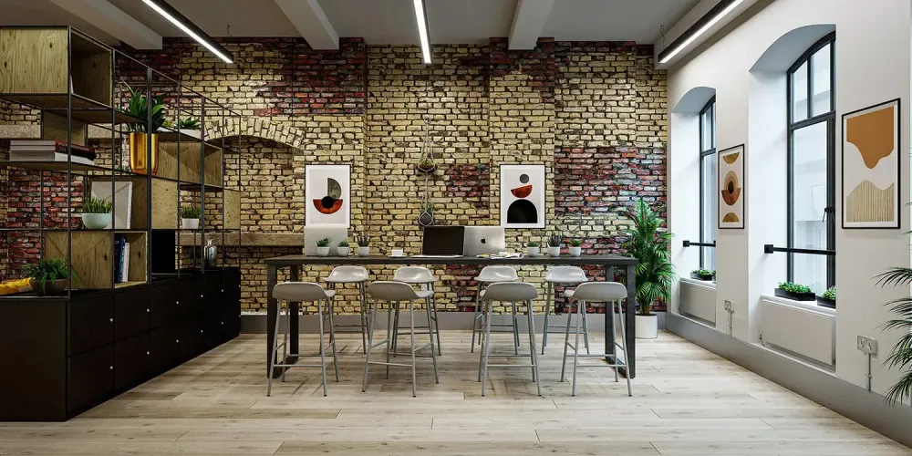 3D rendering of modern Scandinavian apartment kitchen interior