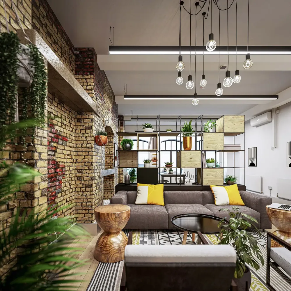 3D rendering of modern Scandinavian apartment kitchen interior