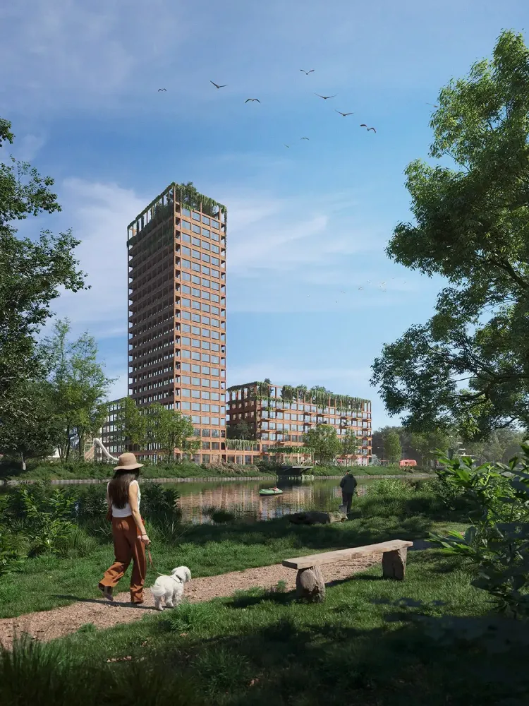 Architectural visualization of Mount Anvil sustainable residential tower with green terraces