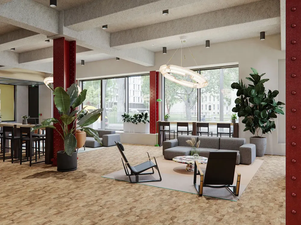 Architectural visualization of modern office building near London tube station