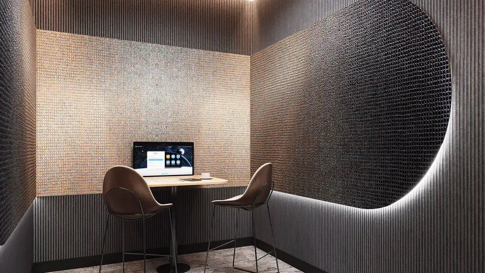 3D rendering of Zoom private phone booth with acoustic panels