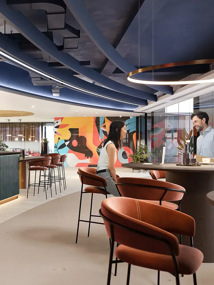 3D visualization of Zoom open office with modern workstations