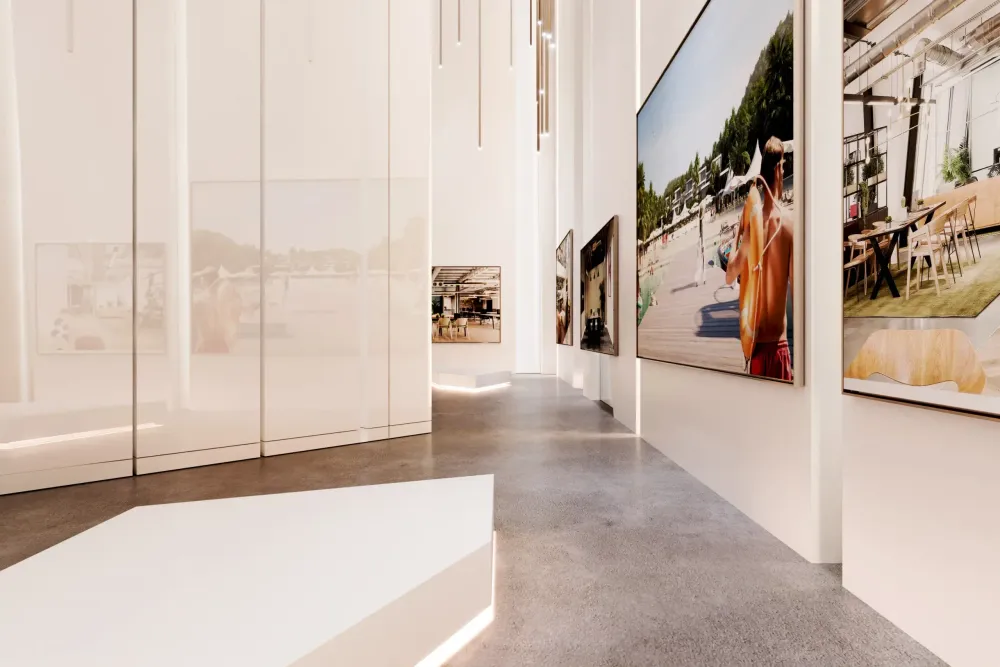 3D visualization of minimalist contemporary art gallery interior