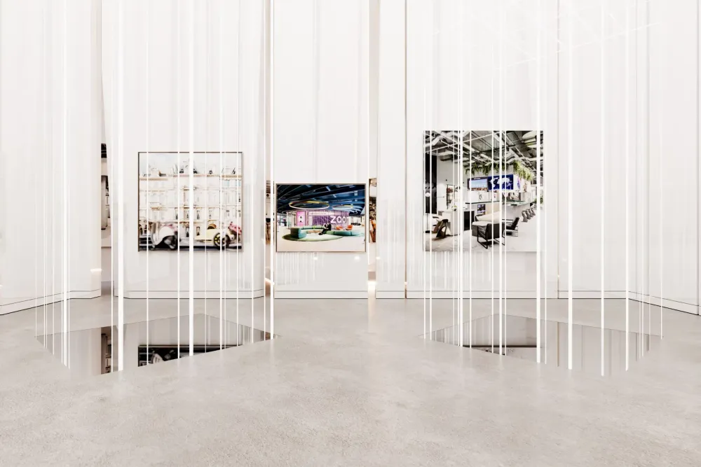 3D visualization of minimalist contemporary art gallery interior