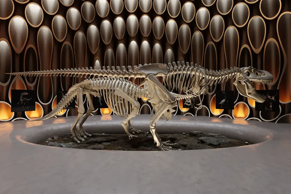 3D visualization of natural history museum exhibit with Titanosaur display