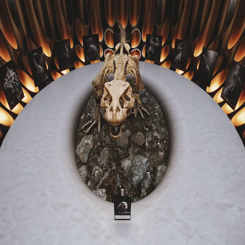 3D visualization of natural history museum exhibit with Titanosaur display