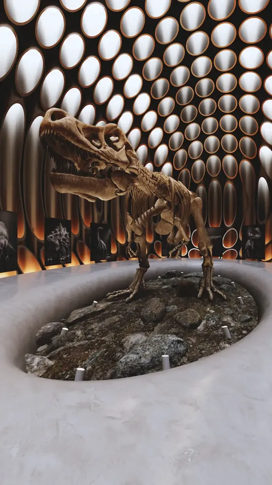 3D visualization of natural history museum exhibit with Titanosaur display