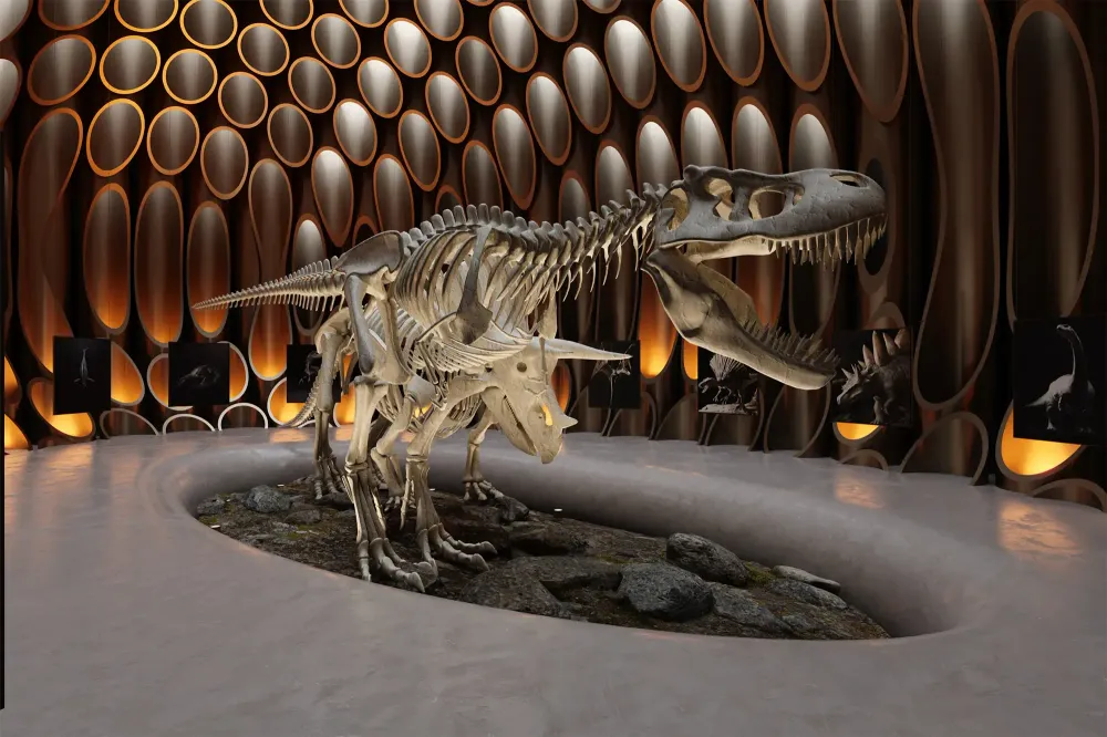 3D visualization of natural history museum exhibit with Titanosaur display