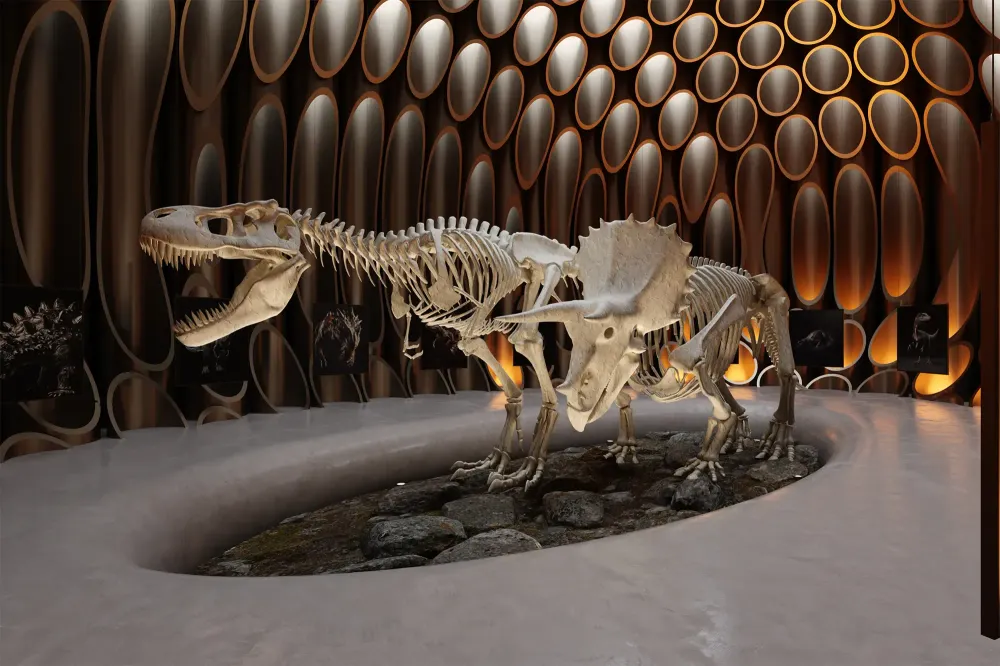 3D visualization of natural history museum exhibit with Titanosaur display