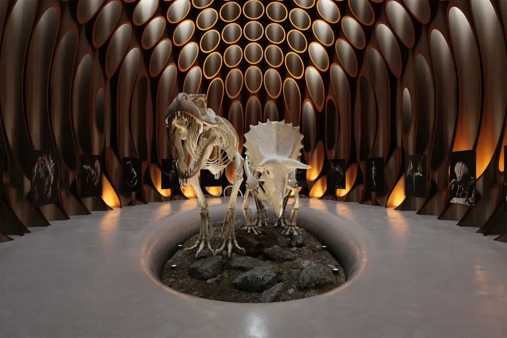 3D visualization of natural history museum exhibit with Titanosaur display